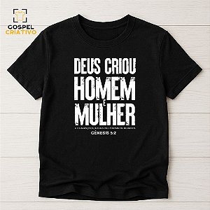 Camiseta Cristã Evangélica Deus Criou Homem e Mulher