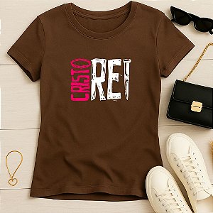 Baby Look Feminina Cristã Marrom Cristo Rei