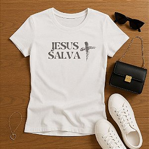 Baby Look Feminina Branca Cristã Jesus Salva