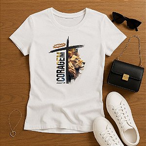 Baby Look Feminina Branca Leão Coragem