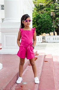Macacão Social Curto Pop Colors Pink Tam.6-8 Anos