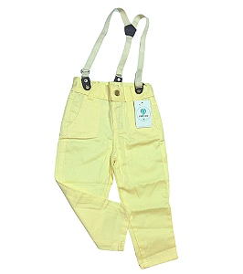 Calça com Suspensório Amarelo Claro Tam.PP (1 Ano)