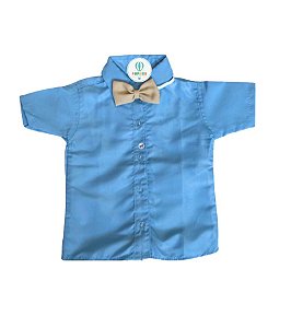 Camisa Social Azul Bebê com Gravata PP (1 Ano)