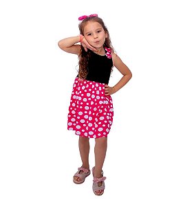 Vestido Bolas (Poá) Pink em Algodão Tam.8 (veste 6)