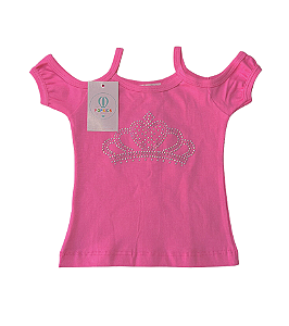 Blusa Rosa com Coroa e Manga Vazada Tam.2