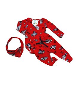 Conjunto 3 peças Trator Vermelho + Bandana Tam. P
