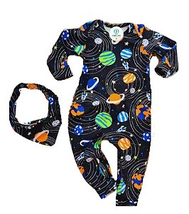Macacão Zíper Planetas + Bandana Tam.G