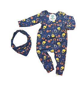 Macacão Pressão Monstrinhos + Bandana Tam.2