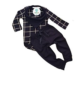 Conjunto 3 Peças Preto Xadrez + Bandana Tam.3