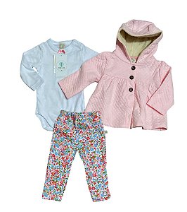 Trio Body, Calça Saruel Floral e Casaco com Pele Tam.P