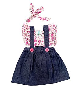 Jardineira Jeans Pop Colors Ursinha Tam.1-2 Anos