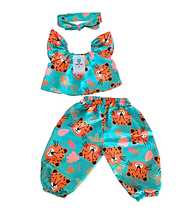 Conjunto Blogueirinha Estampado com Faixa de Cabelo Tam.4