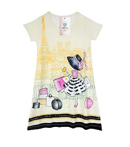 Vestido Infantil Manga Curta Menina em Paris Creme Tam.4