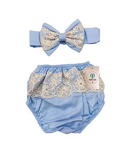 Calcinha Azul com Renda + Faixa Tam.M