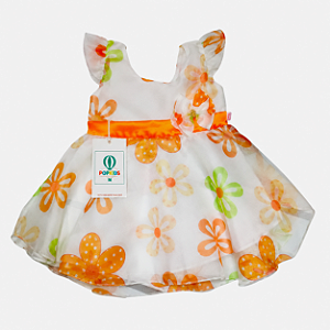 Vestido Social Floral Laranja Veste 8 a 18 Meses