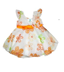 Vestido Social Floral Laranja Tam.8-18 Meses