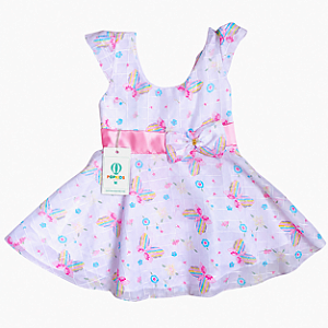 Vestido Social Borboletas Branco com Rosa Tam.8-18 Meses