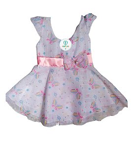 Vestido Social Borboletas Branco com Rosa Tam.8-18 Meses