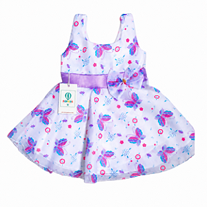 Vestido Social Borboletas Branco com Lilás Tam.8-18 meses