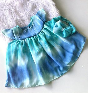 Vestido Tie Dye Tons de Azul Tam.GG