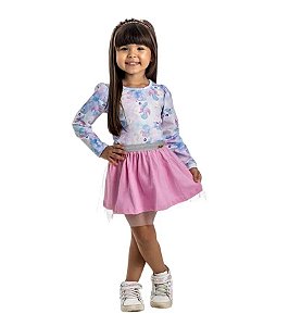 Vestido Unicórnio com Tule Rosa Tam.3