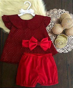 Conjunto Festa Vermelho com Dourado Tam.1-2 Anos