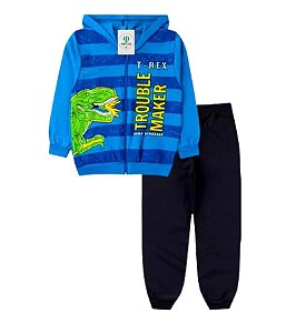 Conj. Infantil Moletom Ziper Dinossauro Azul Tam.4