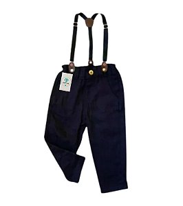Calça com Suspensório Preta G (6-8  Anos)