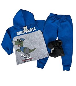 Conjunto Inverno Meninos Dino Skate Azul Tam.4