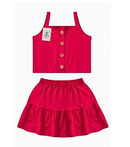 Conjunto Feminino Verão Infantil Pink com Botão Tam.10