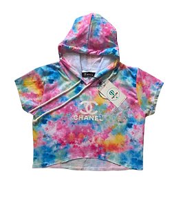Blusa Crooped Blogueira Tie Dye Chanel Rosa Tam.1-2 Anos