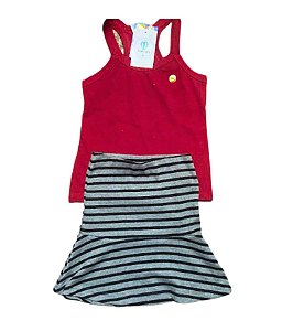 Conjunto Regata Vermelha e Saia Listrada Tam.6
