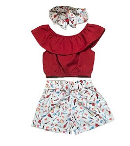 Conjunto Crooped e Shorts Maquiagem Tam.1-2