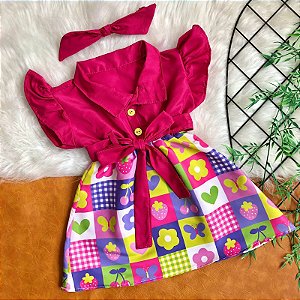 Vestido Vintage Romance com Tiara de Cabelo Tam.1-2 Anos