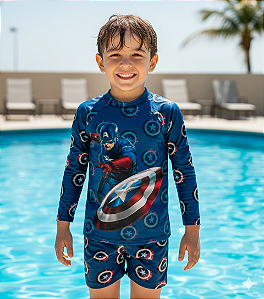 Conjunto Proteção Solar Capitão América (8-10 Anos)