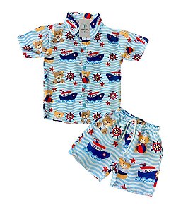 Conjunto Mauricinho Ursinho Marinheiro Tam.P (2-3 Anos)