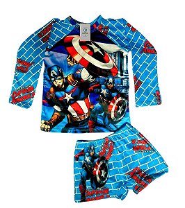 Conjunto Proteção Solar Capitão América M (4-7 Anos)