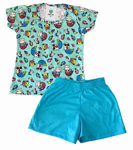 Camiseta Suplex Animais + Shorts Tam.6