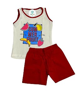 Conjunto Summer Fruit Off White com Vermelho Tam.6