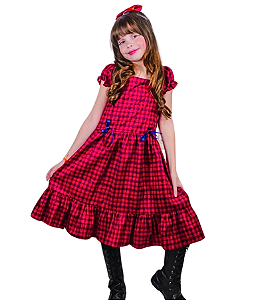 Vestido Xadrez Vermelho e Azul Tam.2 a 5 Anos
