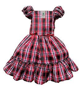 Vestido Xadrez Preto com Lilás Tam.6-7 Anos
