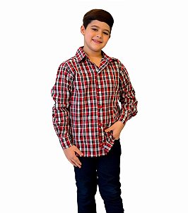 Camisa Social Xadrez Vermelha Masculina Tam.6 a 10 Anos