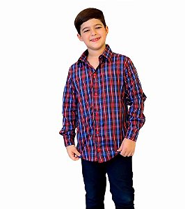 Camisa Social Xadrez Azul Masculina Tam.8