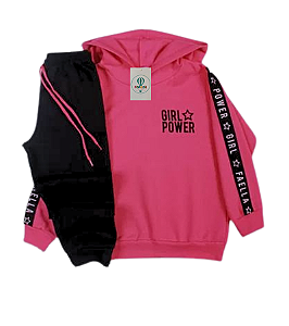 Conjunto Moletom Peluciado Infantil Feminino Girl Power Tam.10