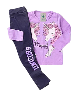 Conjunto Infantil Meia Estação Unicórnio Legging Jeans Tam.12