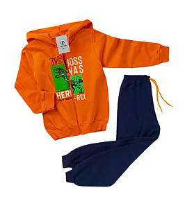 Conjunto Moletom Peluciado T-Rex Laranja Tam.6