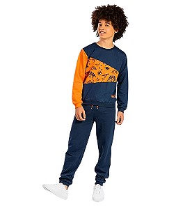 Conjunto Moletom Peluciado Dinos Marinho Tam.4