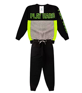 Conjunto Juvenil  Inverno Play Hard Preto Neon Tam.10