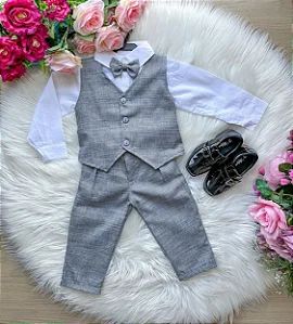 Conjunto Social Encanto Edu Colete Alfaiataria Cinza