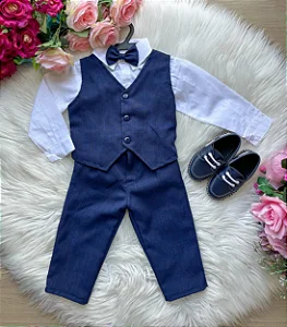 Conjunto Social Encanto Edu Colete Alfaiataria Azul Marinho